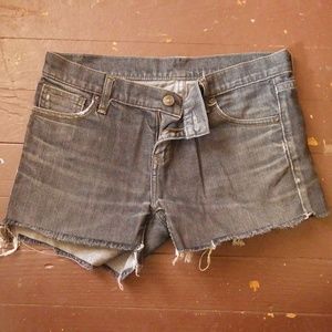 Asymmetrical Washed out Burn Out Gray Jean Shorts